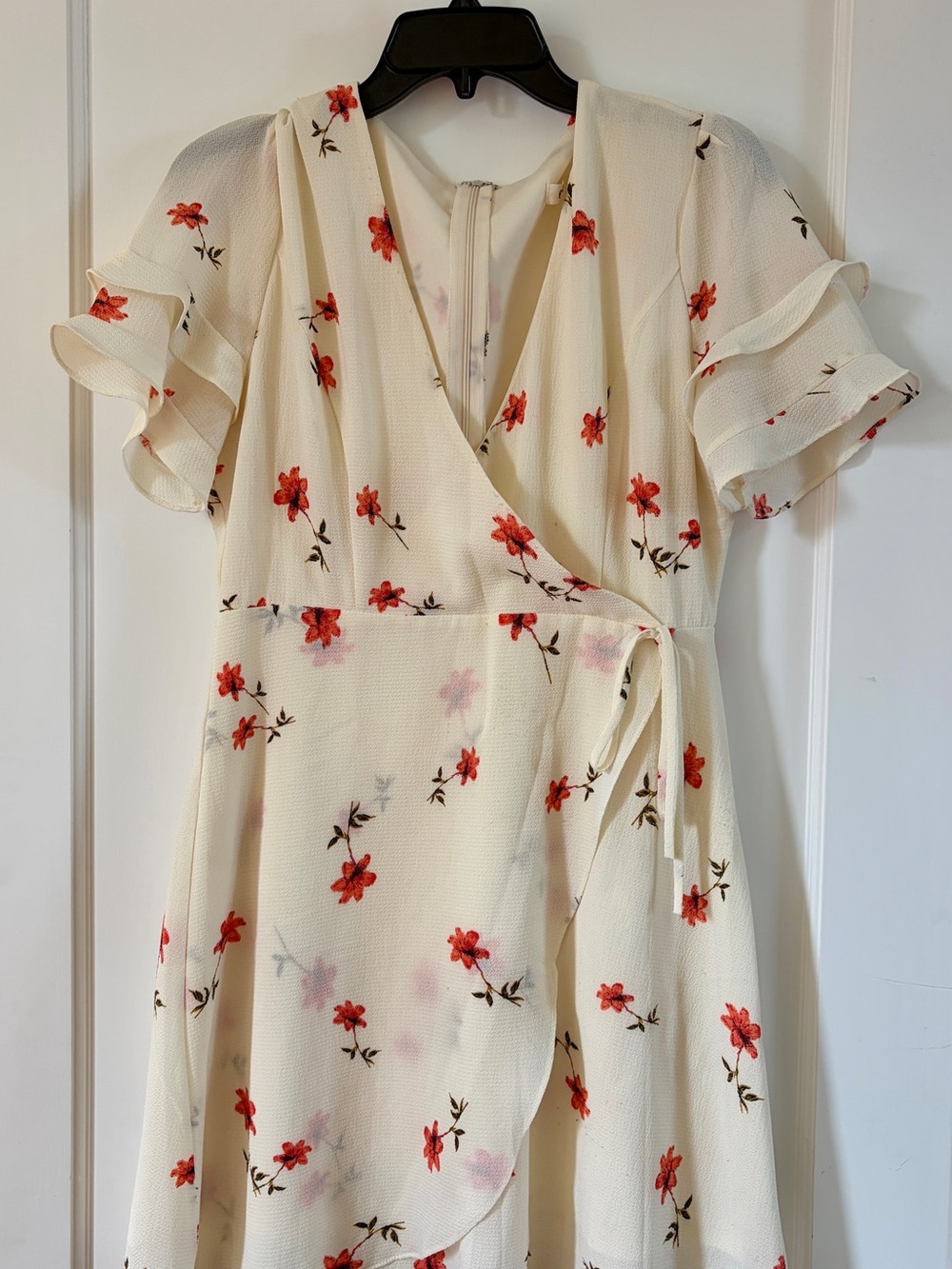 essue Cream Mini Dress with Red Floral Print